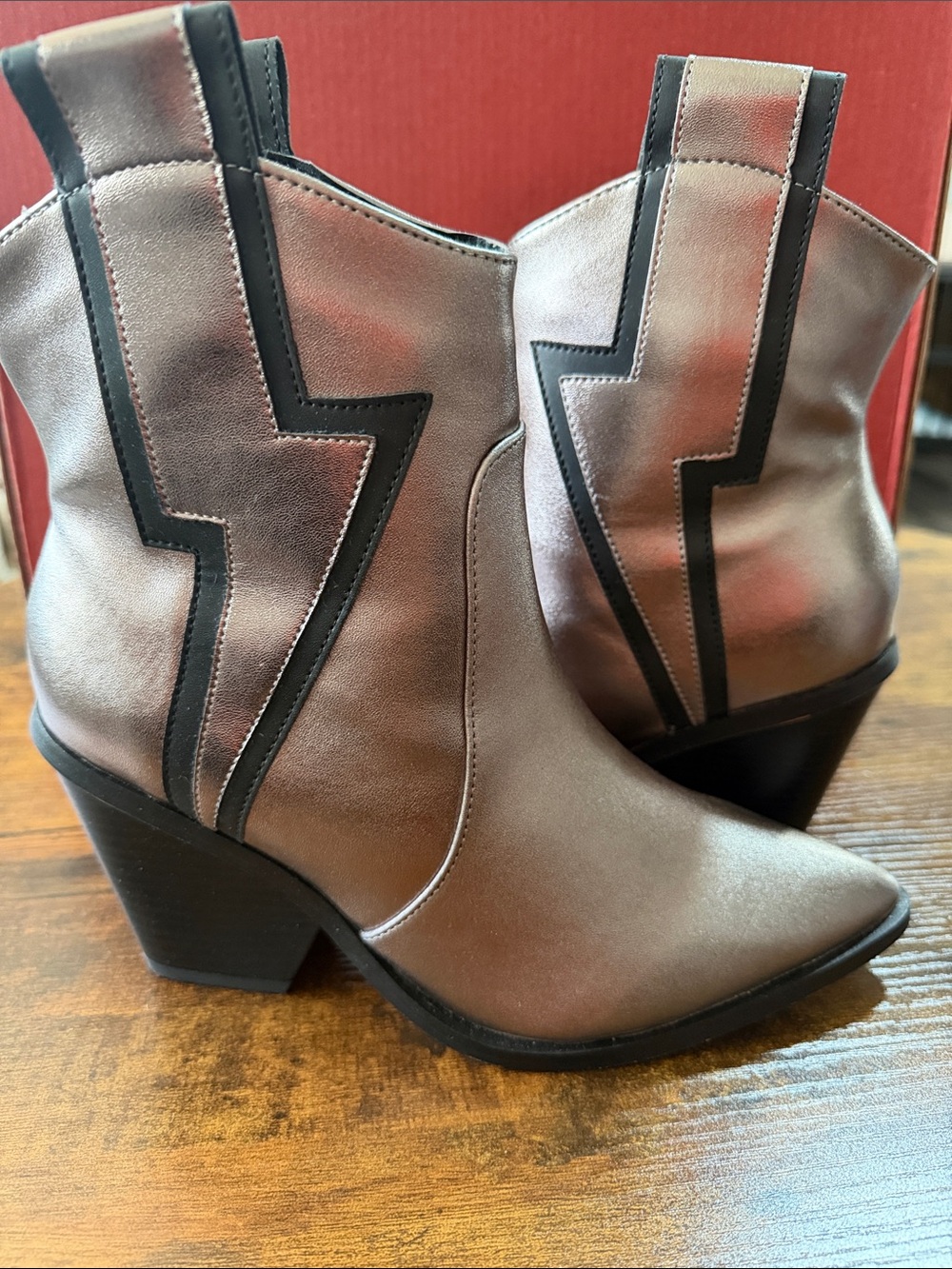 Metallic Western Ankle Boots - Women's Fashion Booties